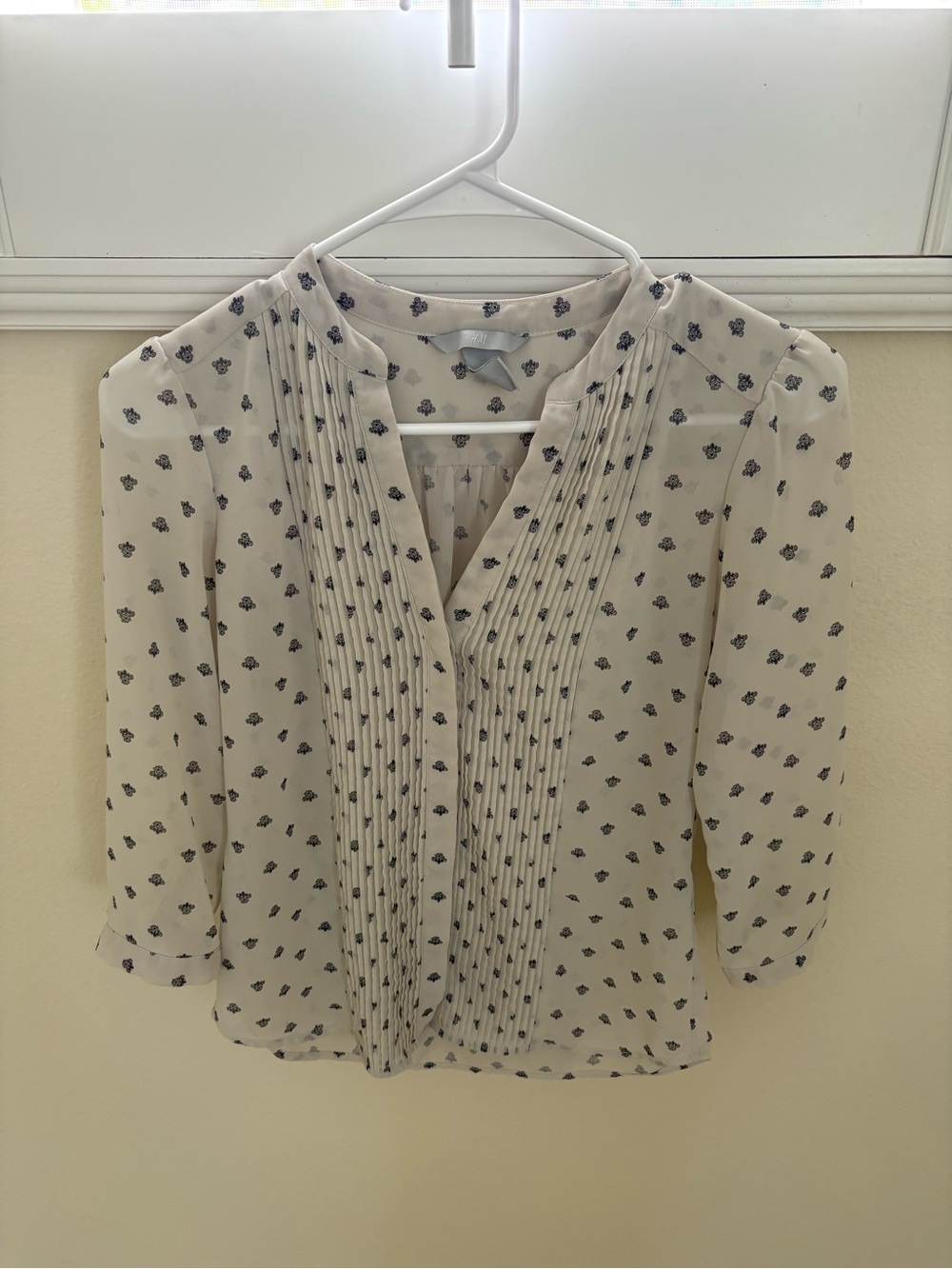 H&M Ivory Blouse with Navy Floral Motif